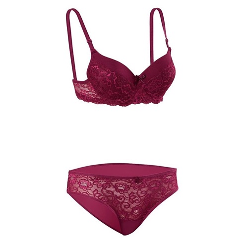 8009 Bayan Slikonlu Boş Yarı Dantel Takım Sütyen - Mürdüm - 75-80-85-90-95