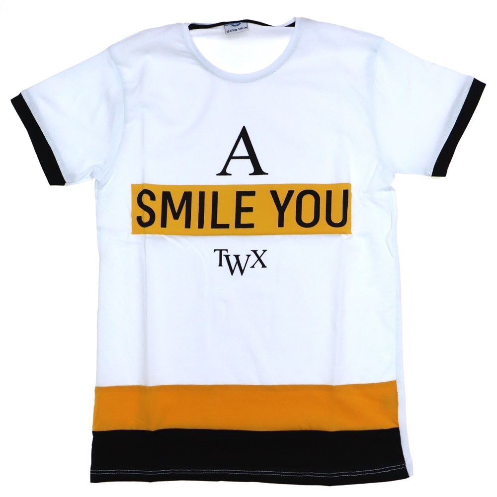 9510 Smıle You Baskılı Likralı Penye Çocuk Tshirt Tişört 12-16 Yaş