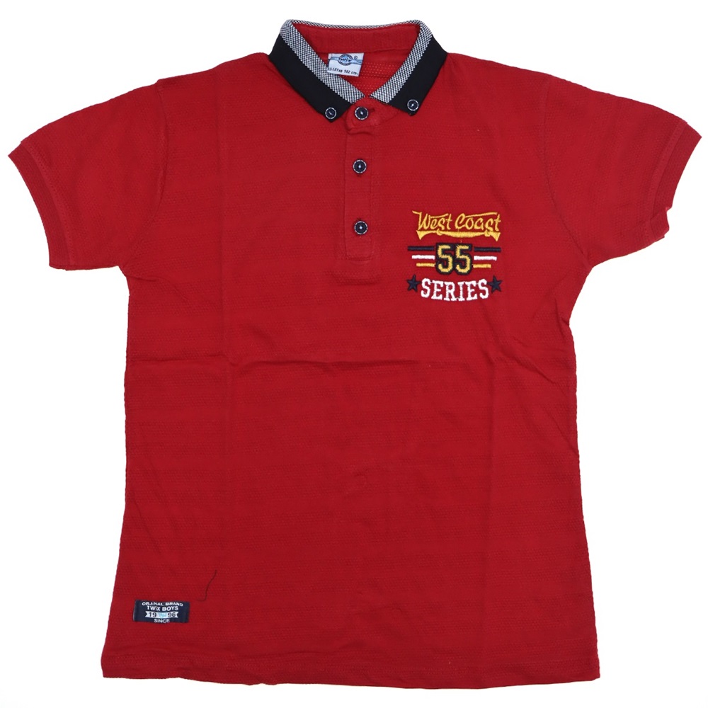 6551 Clup 55 Series Nakışlı Petekli Gömlek Yaka Çocuk Tshirt Tişört 13-16 Yaş