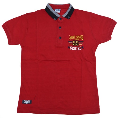 6551 Clup 55 Series Nakışlı Petekli Gömlek Yaka Çocuk Tshirt Tişört 13-16 Yaş