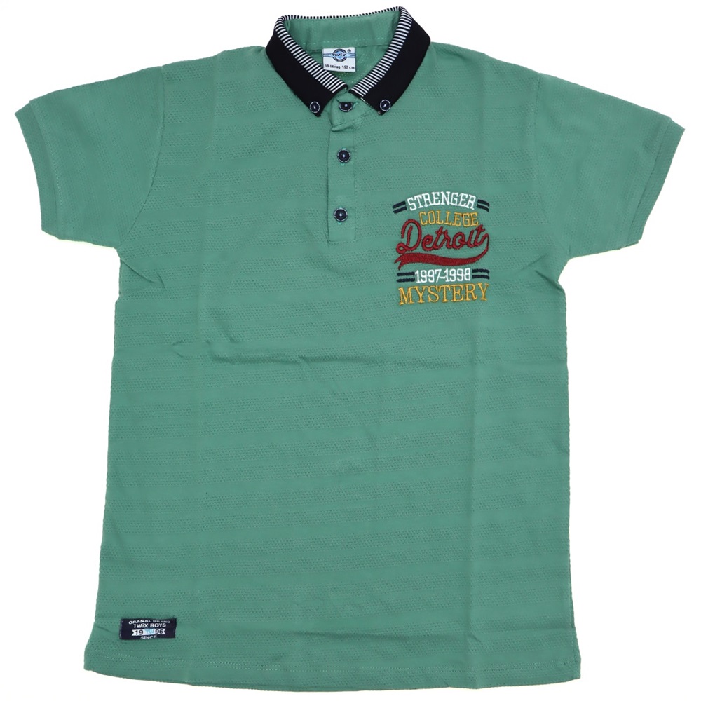 6550 Detroit Nakışlı Petekli Gömlek Yaka Çocuk Tshirt Tişört 13-16 Yaş