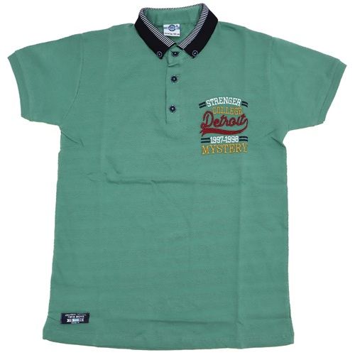 6550 Detroit Nakışlı Petekli Gömlek Yaka Çocuk Tshirt Tişört 13-16 Yaş