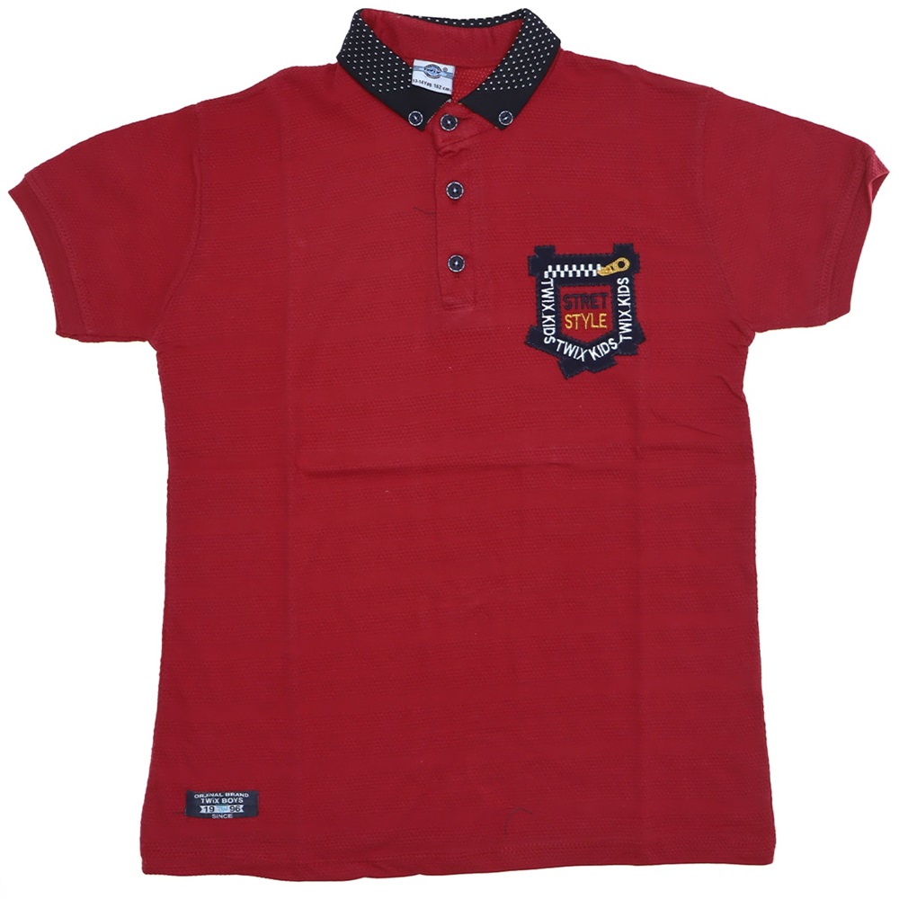 6552 Street Sytle Nakışlı Petekli Gömlek Yaka Çocuk Tshirt Tişört 13-16 Yaş