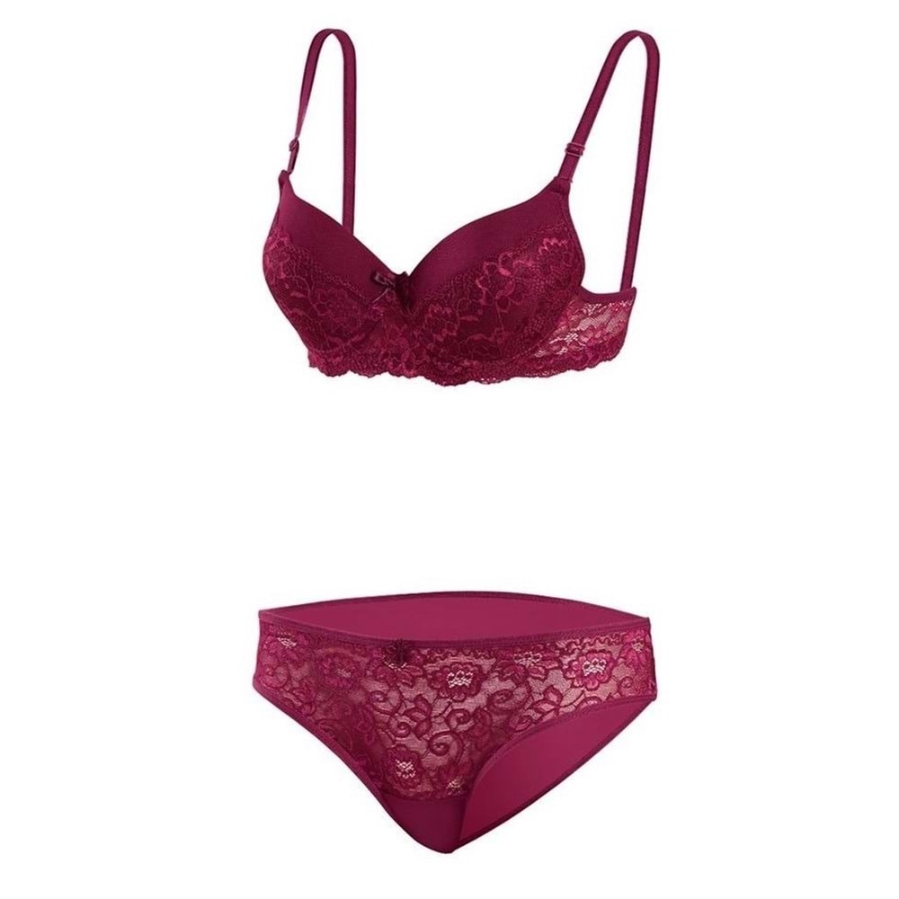 8059 Slikonlu Dolu Yarı Dantel Takım Sütyen(Destekli) - Mürdüm - 75-80-85-90-95