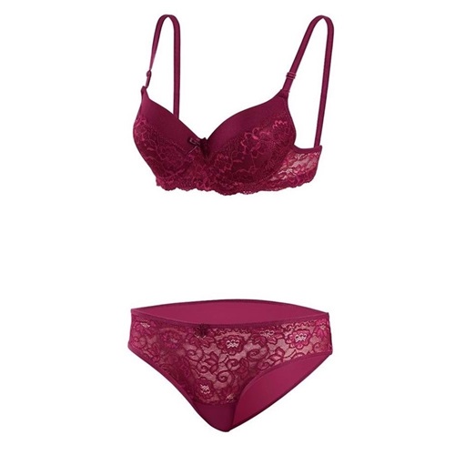 8059 Slikonlu Dolu Yarı Dantel Takım Sütyen(Destekli) - Mürdüm - 75-80-85-90-95