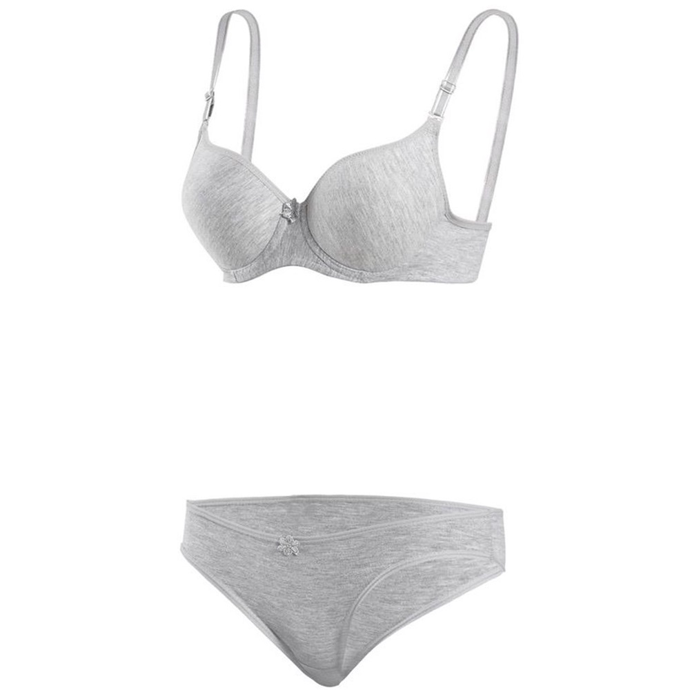 8051 Slikonlu Dolu Düz Takım Sütyen - Gri - 75-80-85-90-95