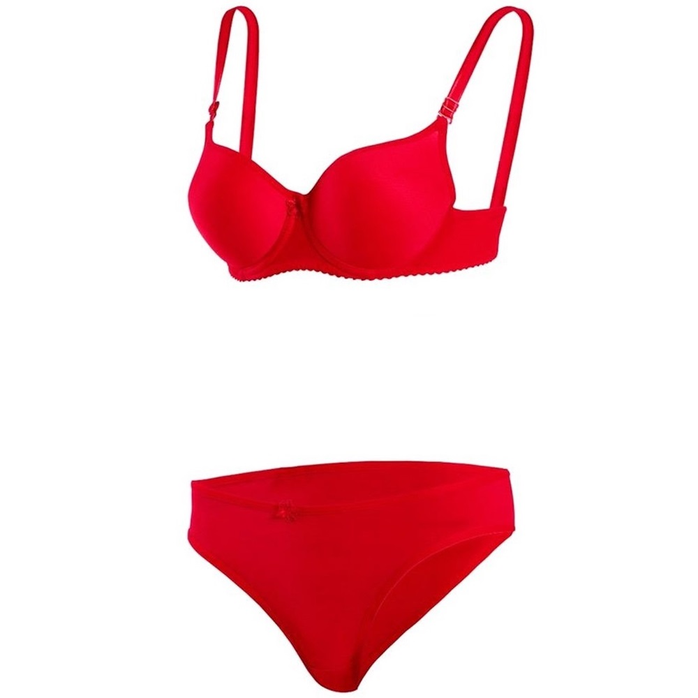 8051 Slikonlu Dolu Düz Takım Sütyen - Kırmızı - 75-80-85-90-95