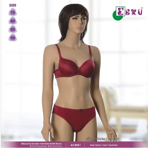 8051 Slikonlu Dolu Düz Takım Sütyen - Bordo - 75-80-85-90-95