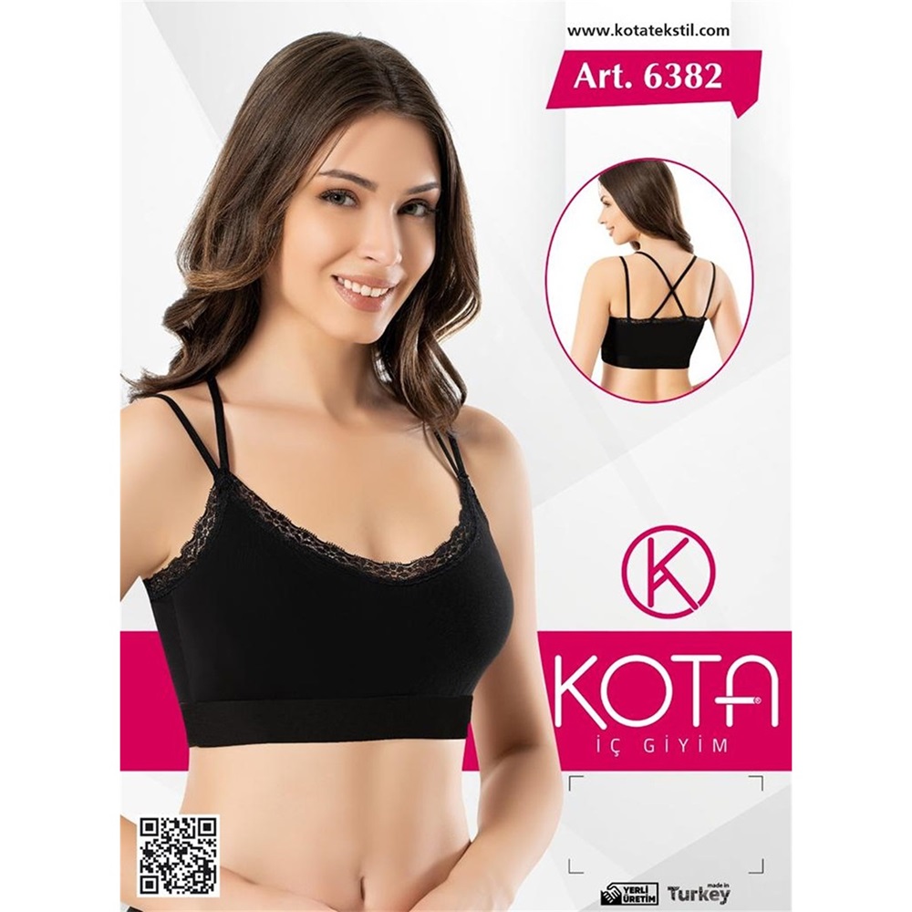 Kota 6382 Bayan Likralı İpli Askı Sporcu Büstiyer - Siyah - S-M