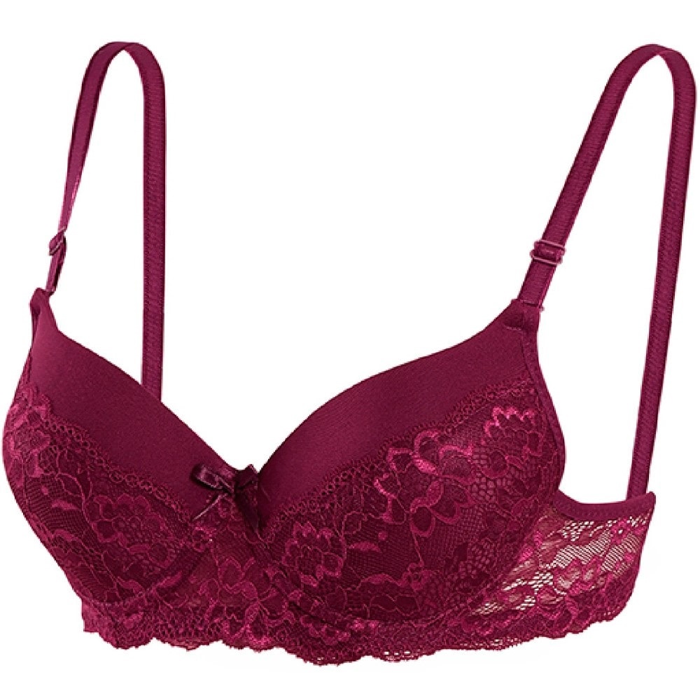 1109 Silikonlu Boş Yarı Dantel Sütyen - Bordo - 75-80-85-90-95