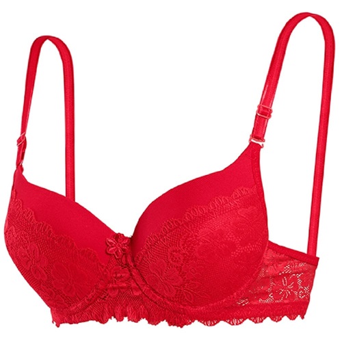 1109 Silikonlu Boş Yarı Dantel Sütyen - Kırmızı - 75-80-85-90-95