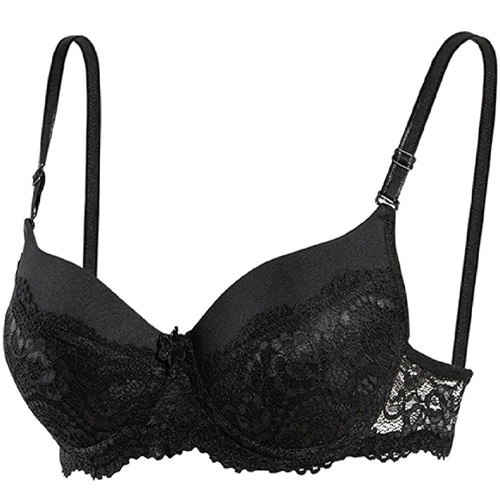 1109 Silikonlu Boş Yarı Dantel Sütyen - Siyah - 75-80-85-90-95