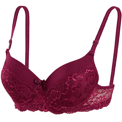 1159 Bayan Silikonlu Dolu Destekli Yarı Dantel Sütyen 75-95 - Mürdüm