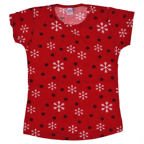 Kar Baskılı Kız Çocuk Tshirt Tişört 2-9 Yaş