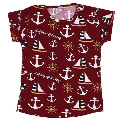 Çapa Baskılı Kız Çocuk Tshirt Tişört 2-9 Yaş