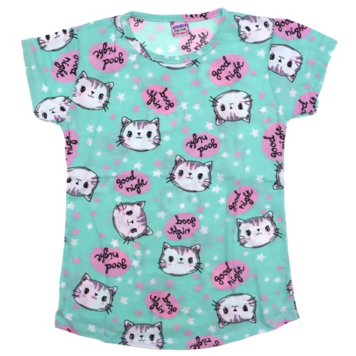 Kedi Baskılı Kız Çocuk Tshirt Tişört 2-9 Yaş