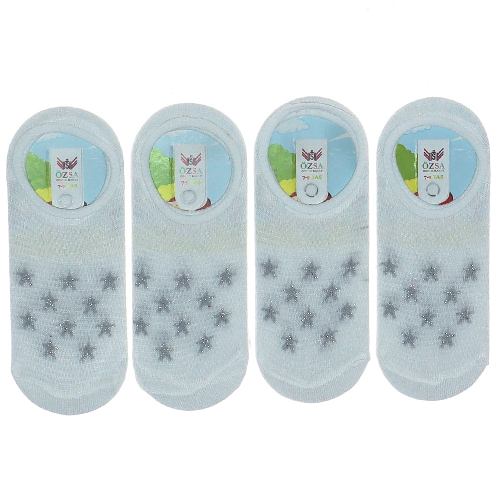 Özsa Desenli Likralı Kız Çocuk Babet Çorap - Beyaz