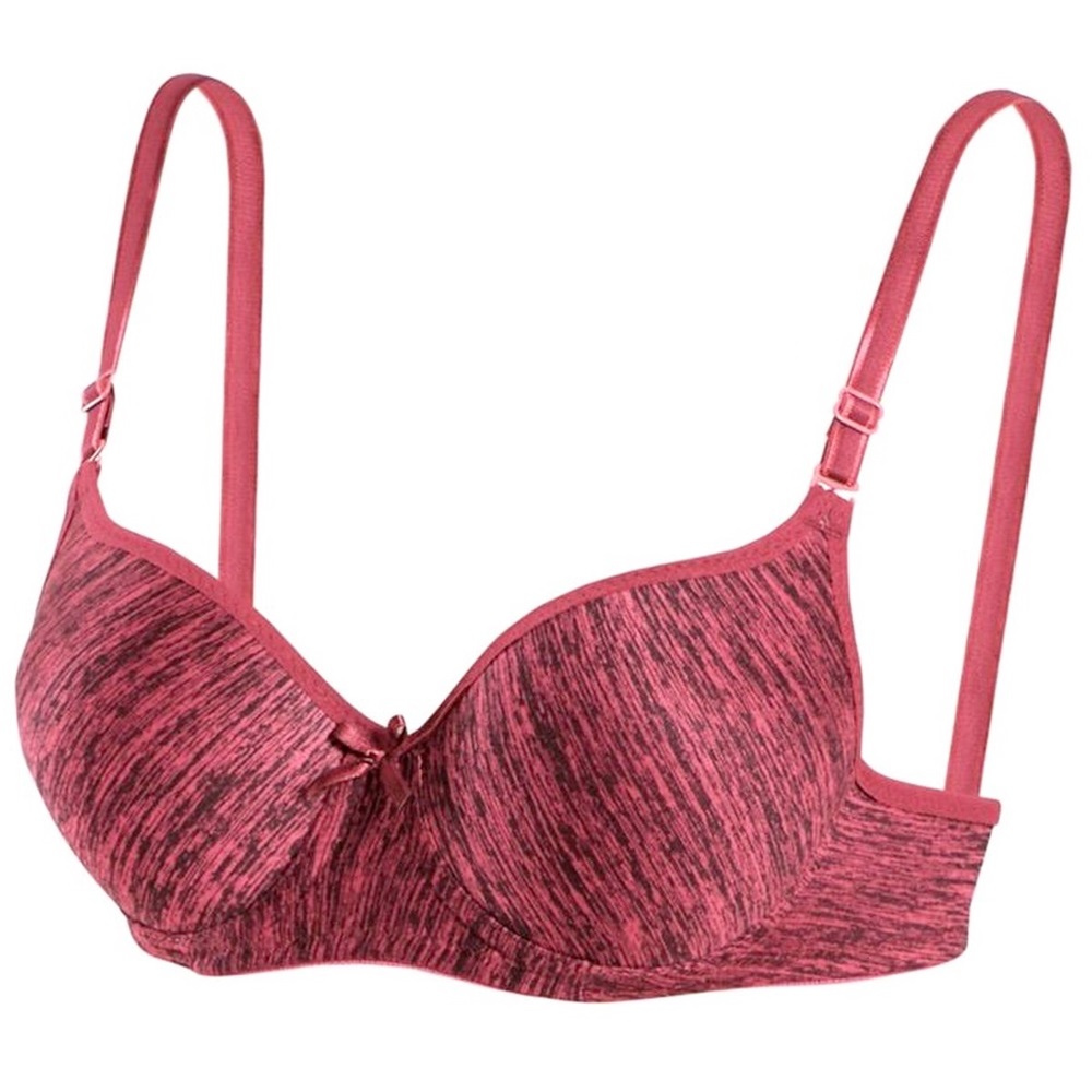 1151 Bayan Silikonlu Dolu Düz Destekli Sütyen - Bordo Çizgili - 75-80-85-90-95