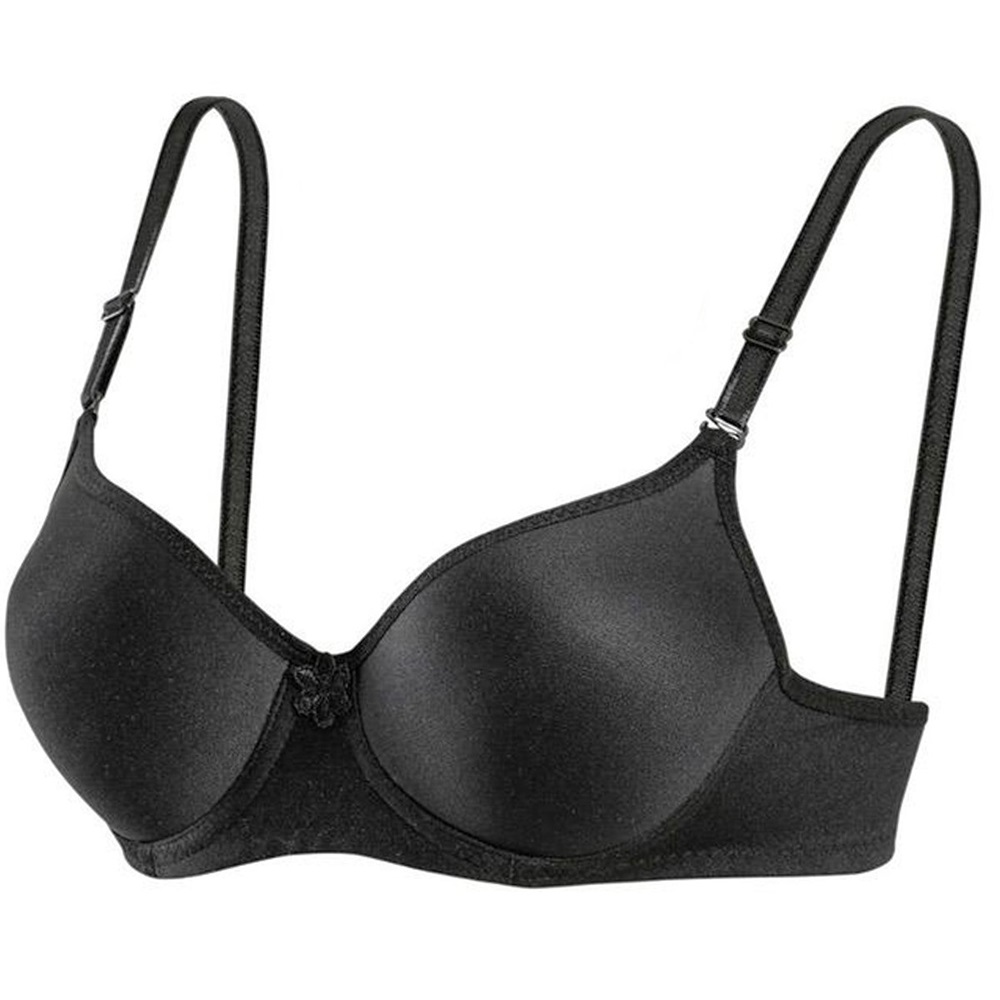 1151 Bayan Slikonlu Dolu Düz Destekli Sütyen - Siyah - 75-80-85-90-95