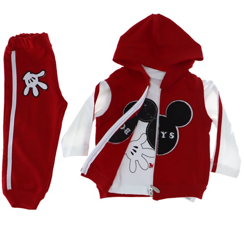 90227 Agumini Boys Süzeneli Yelekli Kapşonlu 3 Lü Takım 6-18 Ay