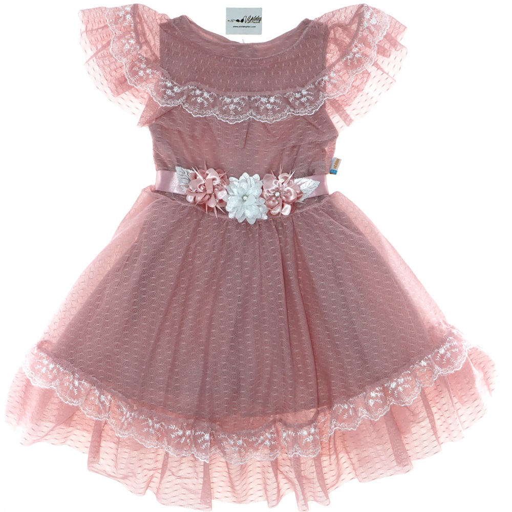 547 Dantelli Fırfırlı Kız Çocuk Elbise 5-8 YAŞ