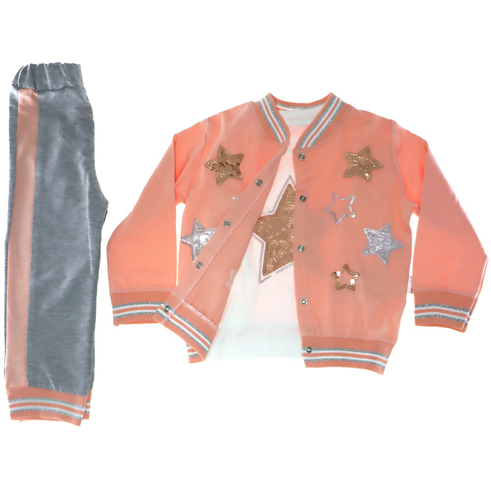 90238 Kız Yıldız Pul İşlemeli Ribanalı 3Lü Takım 1-3 Yaş