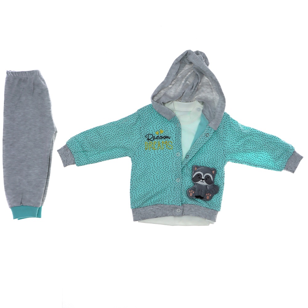 3056 Kız Mobil Rakun Hırka 3 lü Penye Yelek Takım 12-18 Ay