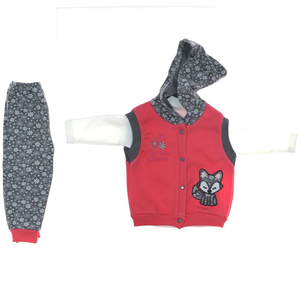 0301 Kız Alin Tilki 3 lü Penye Yelek Takım 12-18 Ay
