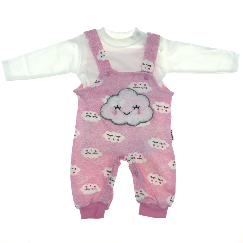 6004 Kız Süzeneli Bulutlu 2 li Penye Salopet Takım 12-18 Ay