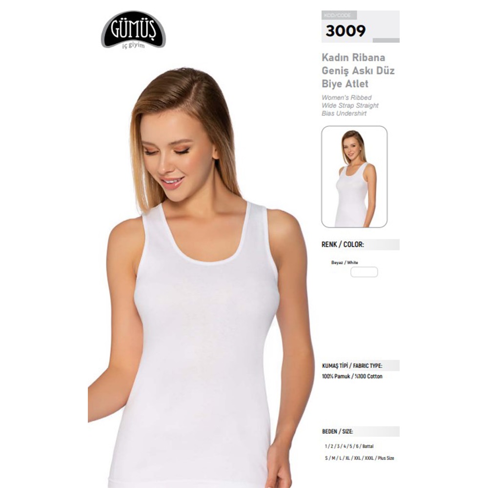 Gümüş 3009 Geniş Askılı Düz Biyeli Atlet