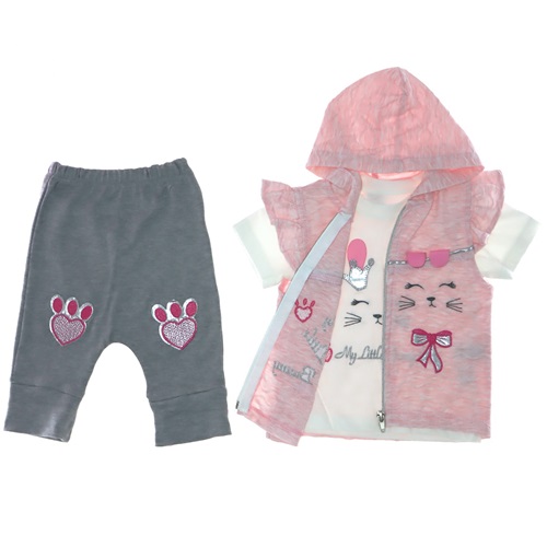 1936 Kız Tavşan İşlemeli Yelekli 3 lü Takım 6-18 Ay