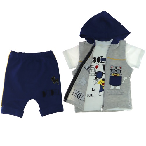 1924 Çocuk Dude Nakış Yelekli 3 lü Takım 6-18 Ay