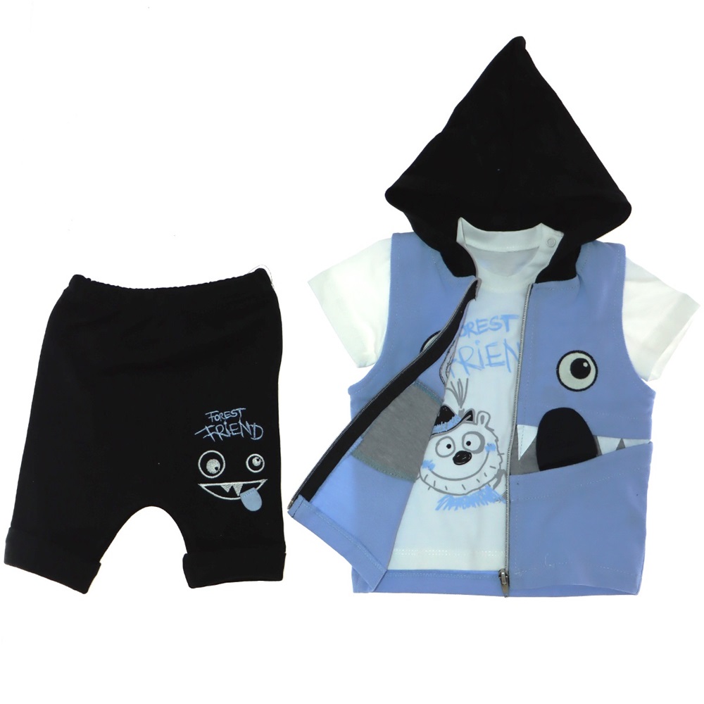 1921 Çocuk Canavarlı Yelekli 3 lü Takım 6-18 Ay