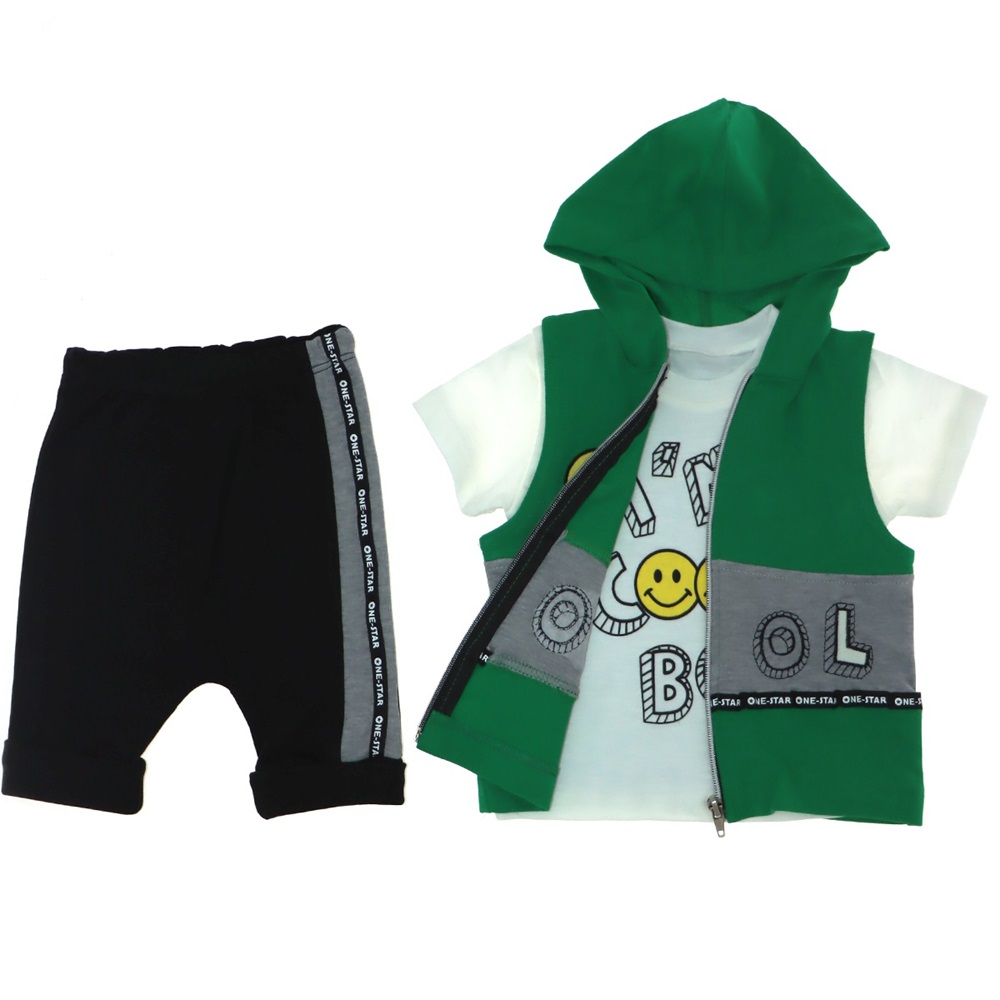 1918 Çocuk Cool Nakış Fermuarlı Yelekli 3 lü Takım 6-18 Ay