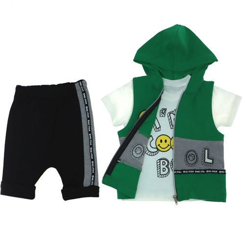 1918 Çocuk Cool Nakış Fermuarlı Yelekli 3 lü Takım 6-18 Ay