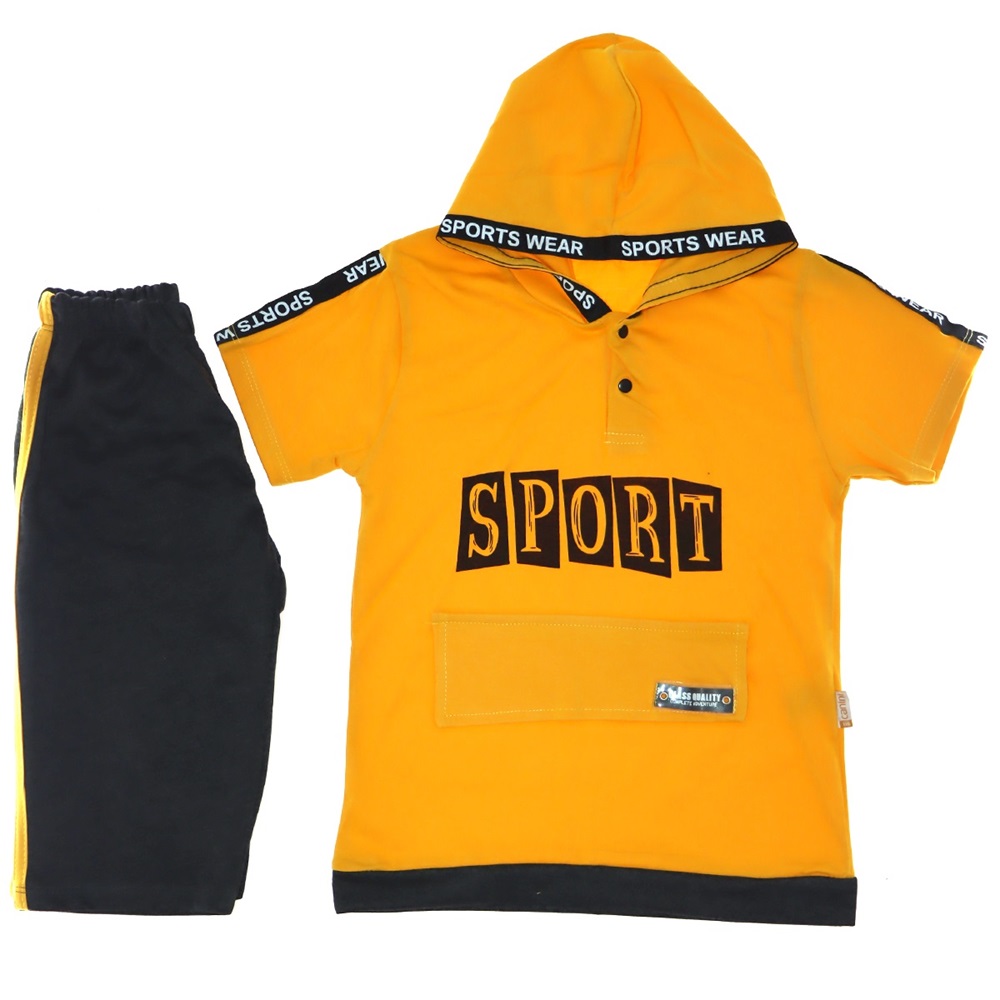 973 Sport Kapşonlu Şeritli Erkek Çocuk Takım 1-2-3 Yaş - Sarı