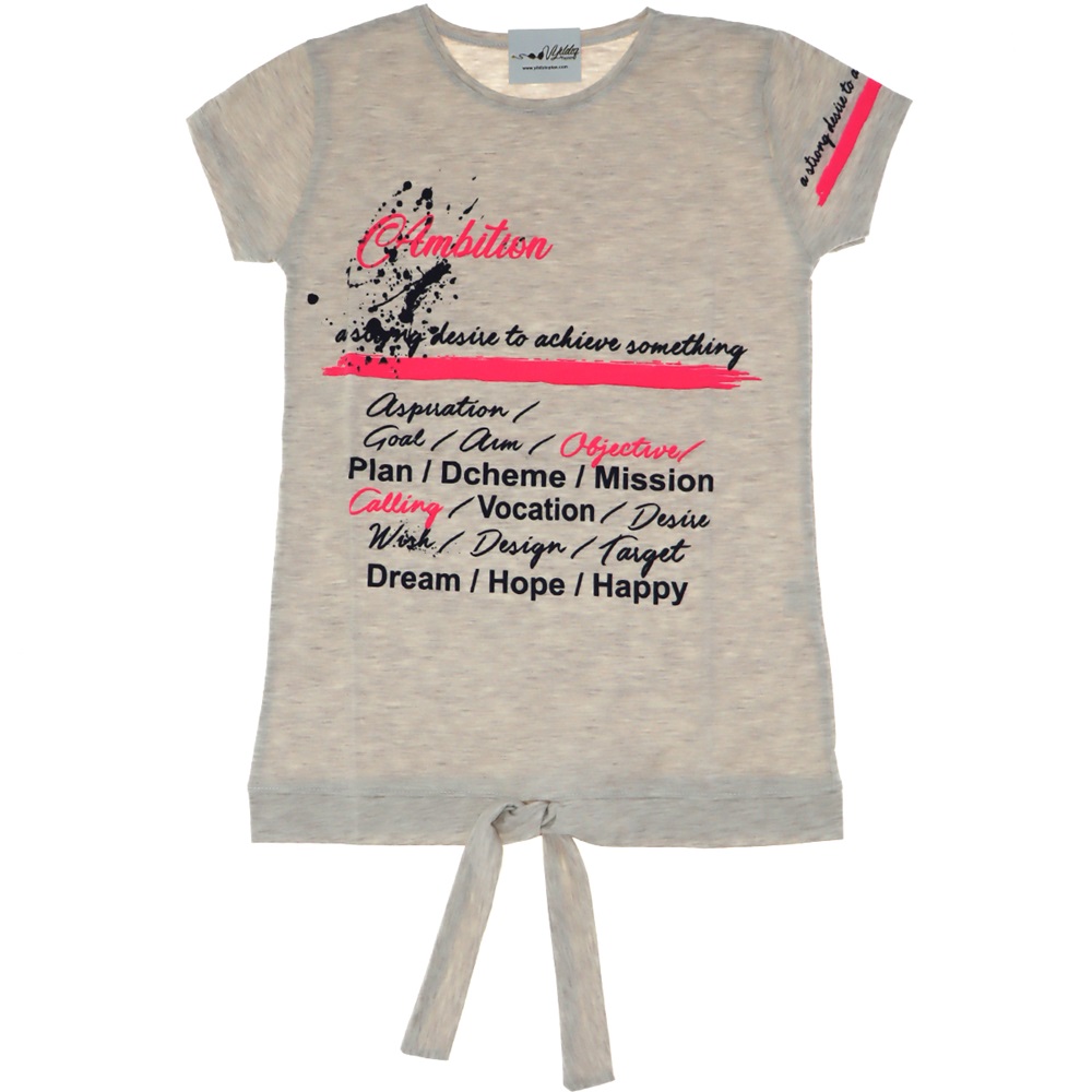 4101 Ön Bağlamalı Ambition Baskılı Kız Çocuk Tişört 5-8 Yaş