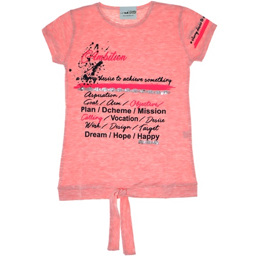 5101 Ön Bağlamalı Ambition Baskılı Kız Çocuk Tişört 9-12 Yaş