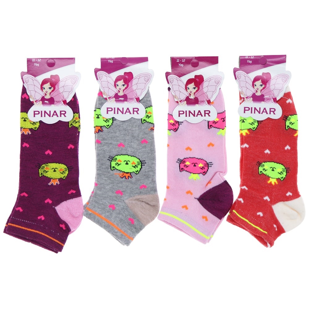 Pınar 0050 Kız Çocuk Penye Desenli Likralı Patik Çorap - Karışık Renk - 11-12 YAŞ