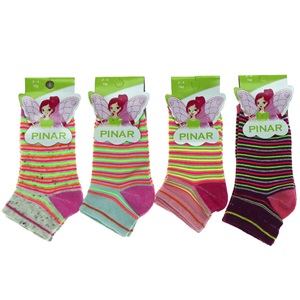 Pınar 0050 Kız Çocuk Penye Desenli Likralı Patik Çorap - Karışık Renk - 3-4 YAŞ