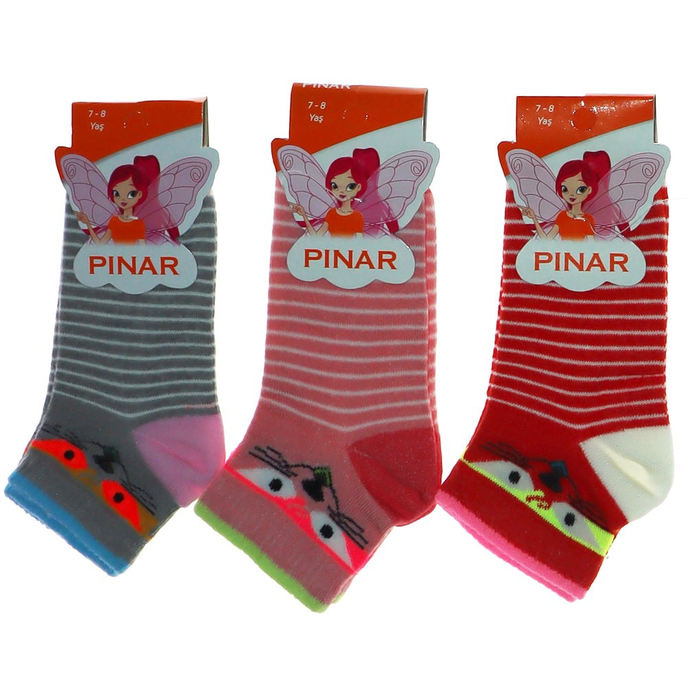 Pınar 0050 Kız Çocuk Penye Desenli Likralı Patik Çorap- Karışık Renk - 7-8 YAŞ