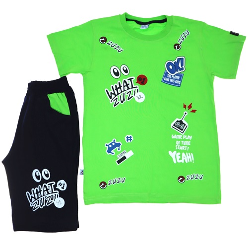 5028 What Zuzu Baskılı Erkek Çocuk Kaprili 2 li Takım 5-8 Yaş