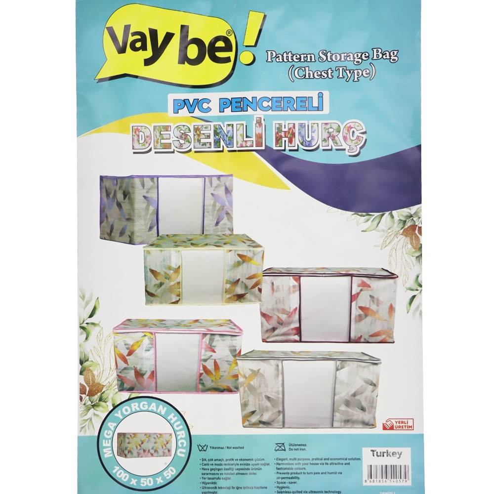 Vay Be Mega Pvc Pencereli Desenli Yorgan Hurcu Ebatı 100 x 50 x 50 Cm