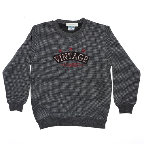 8374 Wintage Nakışlı Selanik Erkek Sweatshirt 8-12 Yaş - Füme
