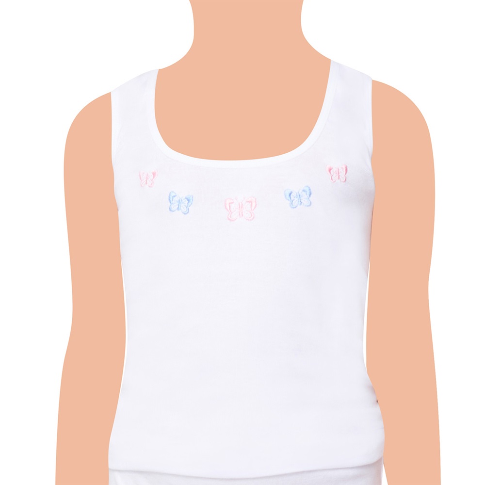 Tutku 0166 Kız Geniş Askılı İşlemeli Ribana Atlet - Beyaz - 5