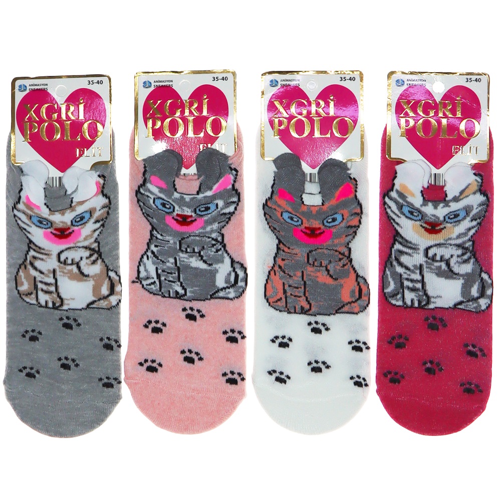 XGri Polo B-6 Bayan Üç Boyutlu Likralı Animasyon Babet Çorap - Karışık Renk