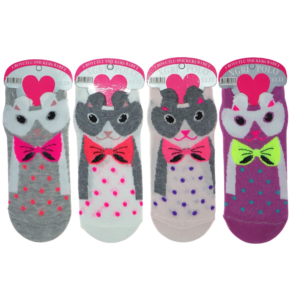 XGri Polo B-6 Bayan Üç Boyutlu Likralı Animasyon Babet Çorap - Karışık Renk