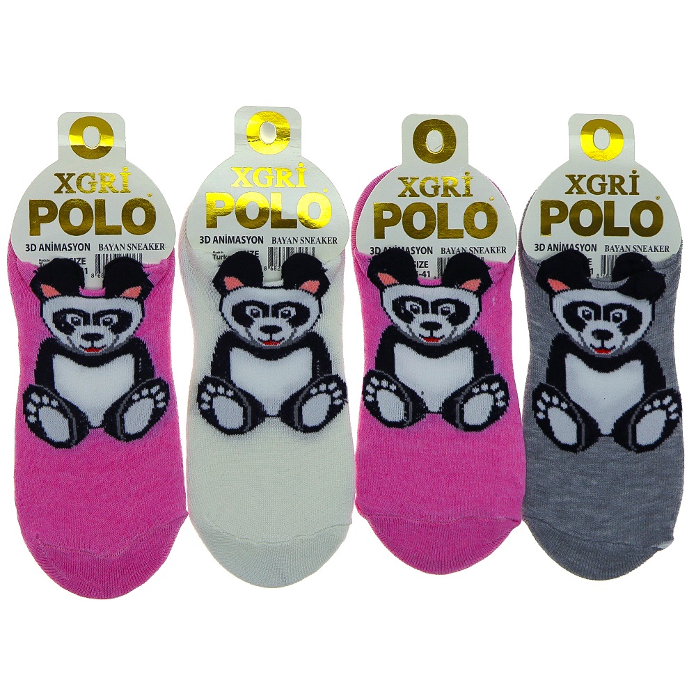 XGri Polo B-6 Bayan Üç Boyutlu Likralı Animasyon Babet Çorap