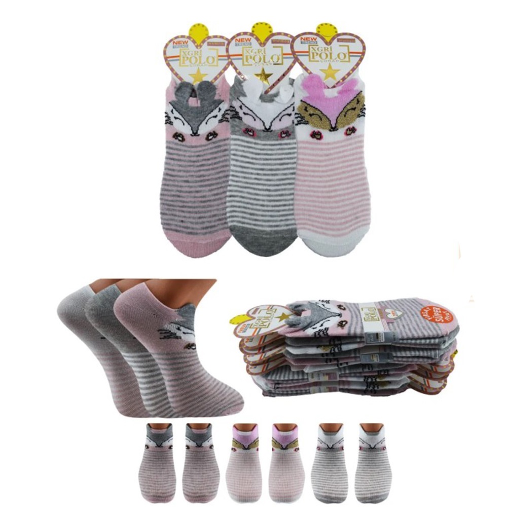 XGri Polo B-6 Bayan Üç Boyutlu Likralı Animasyon Babet Çorap