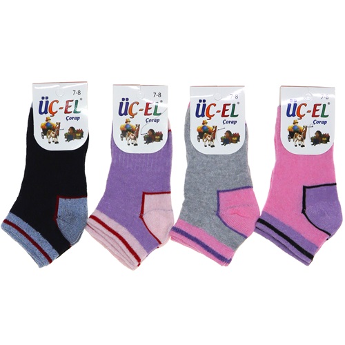 Üç El Kız Desenli Likralı Patik Çorap